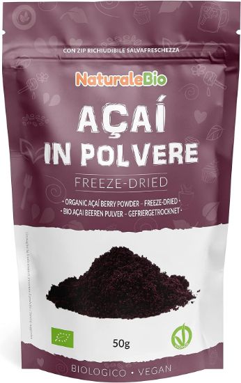 Organic Acai Berries Powder - Freeze-Dried - 50g. Brazilian Acai, Lyophilised, Raw. Extract from Açai Berry Pulp. Vegan & Vegetarian Friendly